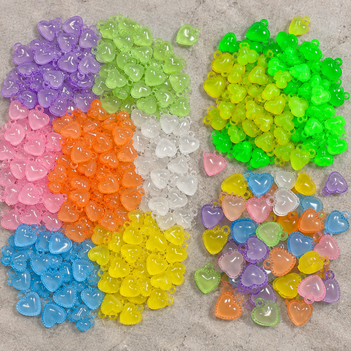 Luminous Heart Acrylic Charms With Hole, Transparent Glow In The Dark Heart Pendants For DIY Jewelry Making — original studio product photograph