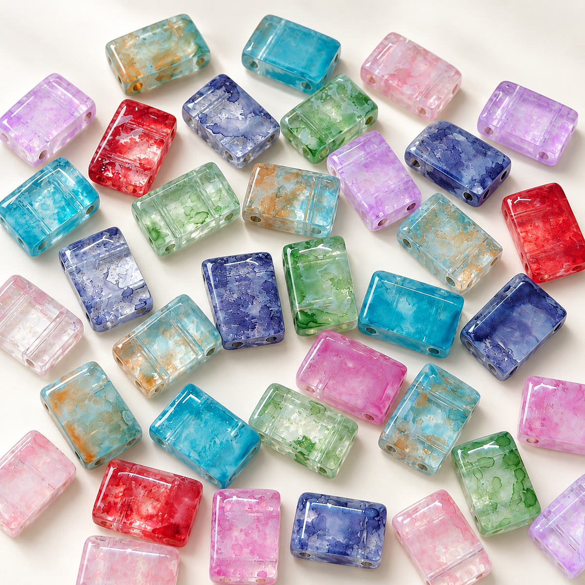 ✨【NEW】Ink Wash Slab | Double Hole Glass Beads for DIY Handmade Jewelry Crafts — original studio product photograph