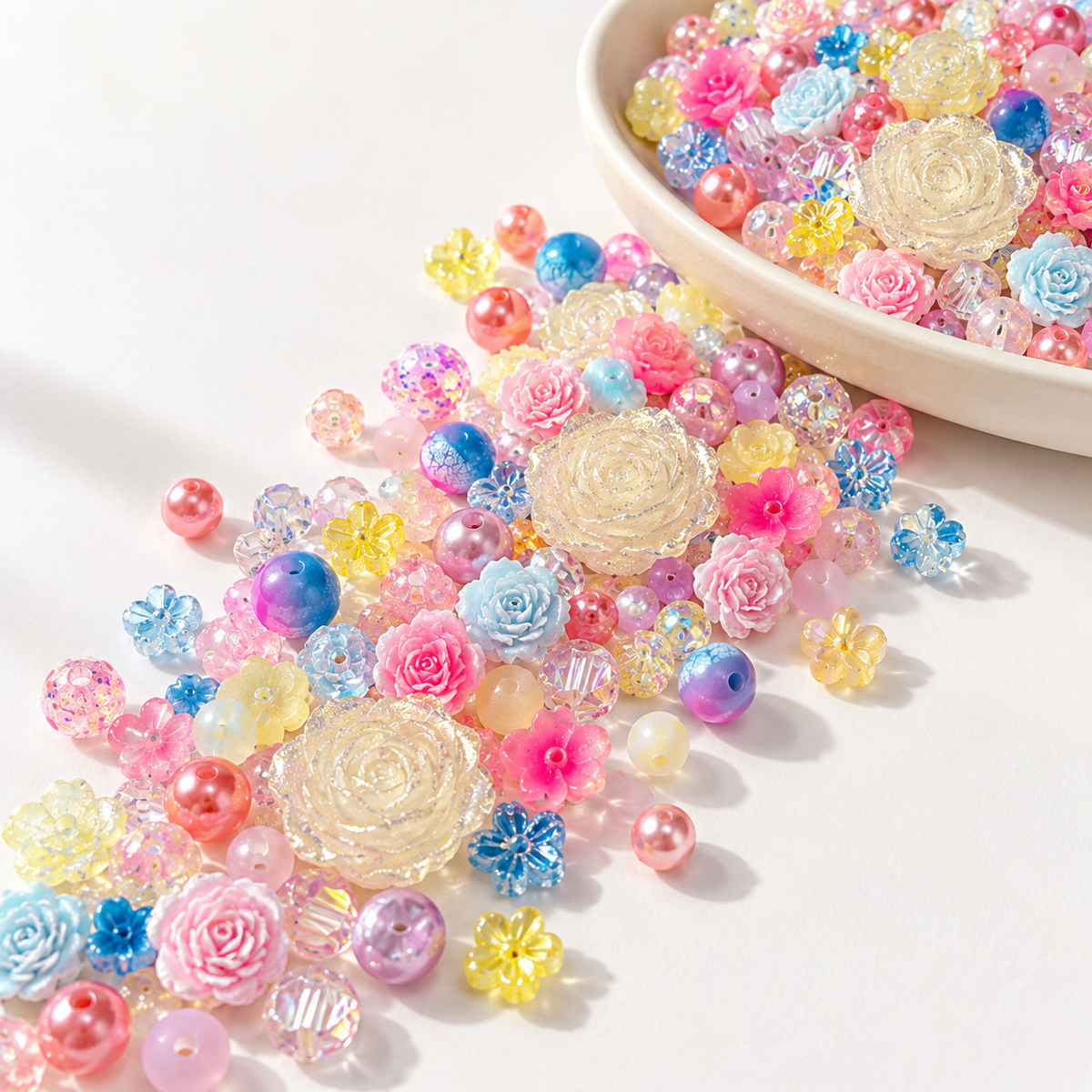 Neon Clay bead mix, photographed on a neutral studio background