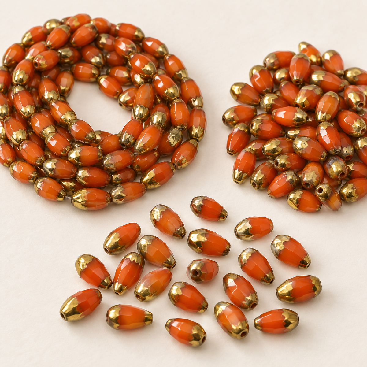 ✨【NEW|B1G1】Gold Rim Teardrop | 4.5×7mm Gold‑Rim Teardrop Glass Beads for DIY Bracelet Jewelry Making — original studio product photograph
