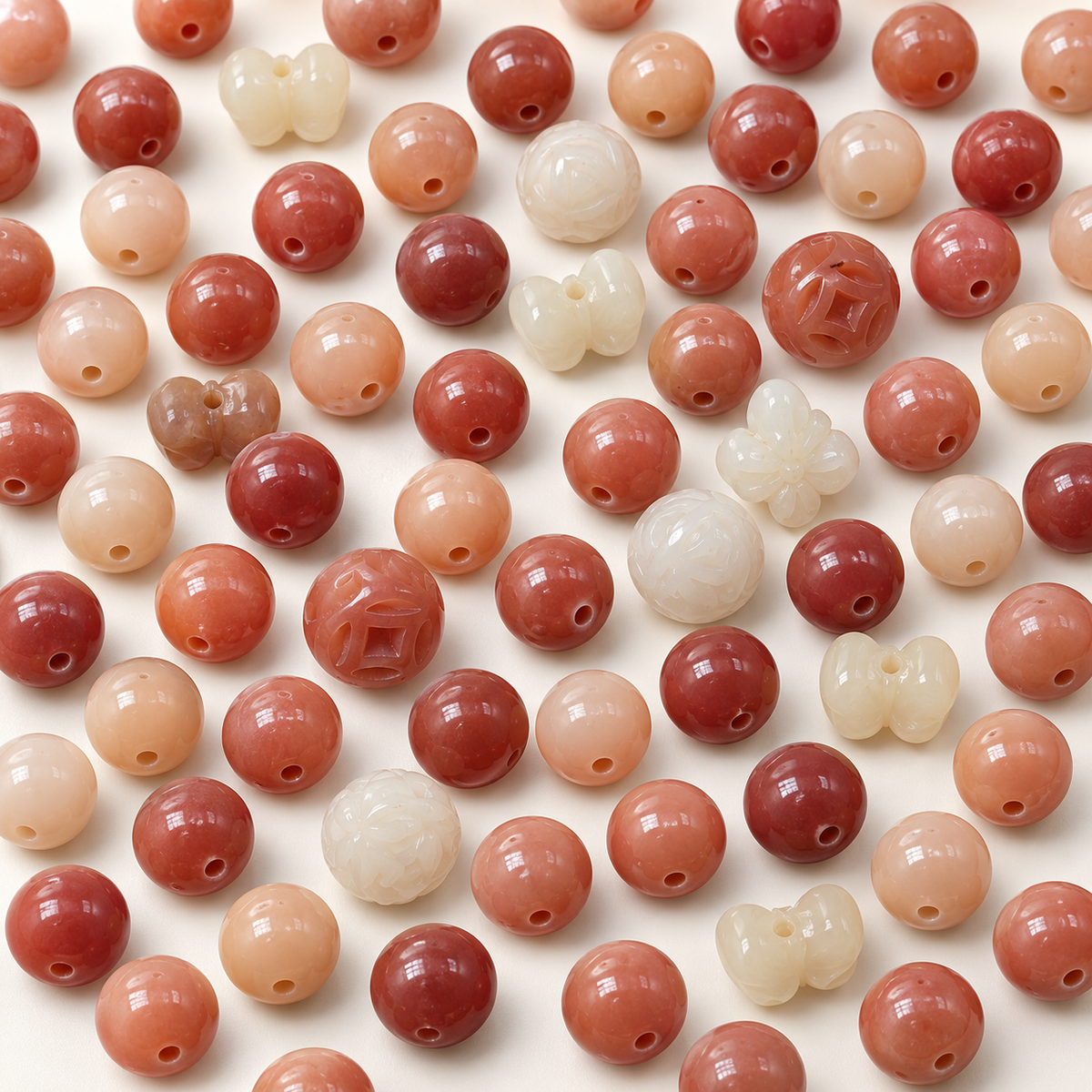 N-Mixed Natural Bodhi Beads Set | Carved & Charms Decor Style — original studio product photograph