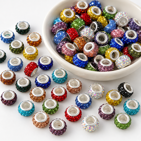 [NEW] Mixed Color Bling Rhinestone Large Hole Spacer Beads|DIY Charm Supplies — original studio product photograph
