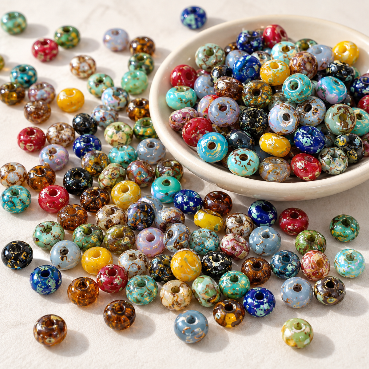 ✨【NEW|B1G1】Impasto Halo Donut Glass Beads | Artistic Impasto Oil Paint Speckled Ring Spacer Beads for Boho DIY Jewelry — original studio product photograph