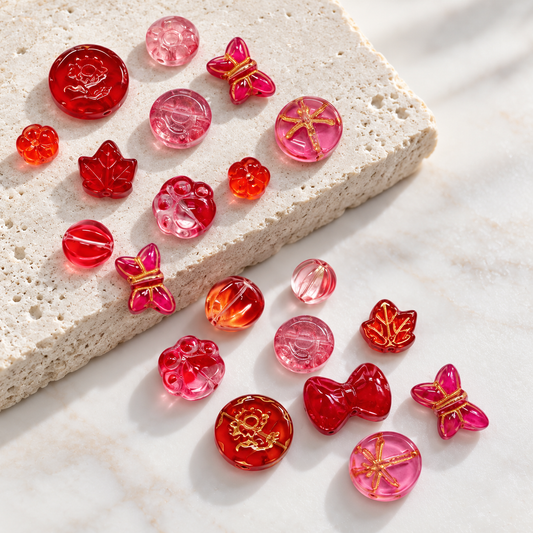 ✨【NEW】Mixed Shapes Gradient Glass Beads Mix, Iridescent Transparent Glass Charms for Handmade Jewelry DIY Bracelet Earring Craft Supplies — original studio product photograph