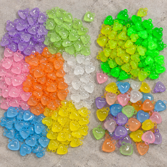 Luminous Heart Acrylic Charms With Hole, Transparent Glow In The Dark Heart Pendants For DIY Jewelry Making — original studio product photograph