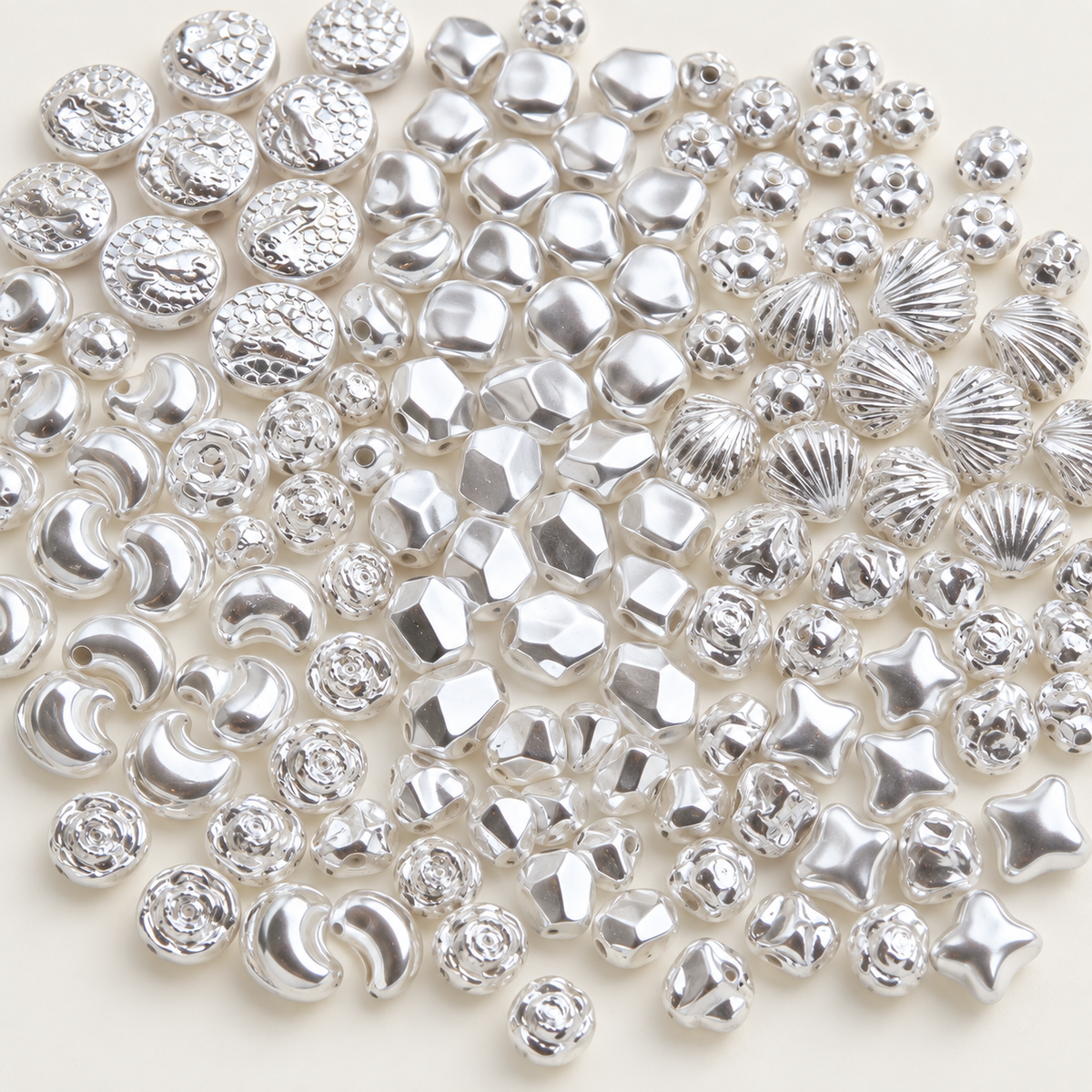 ✨【NEW】11 Shapes Silver Luster Pearl Glass Beads Mix | for DIY Bracelet Earring Jewelry Craft — original studio product photograph
