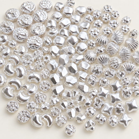 ✨【NEW】11 Shapes Silver Luster Pearl Glass Beads Mix | for DIY Bracelet Earring Jewelry Craft — original studio product photograph