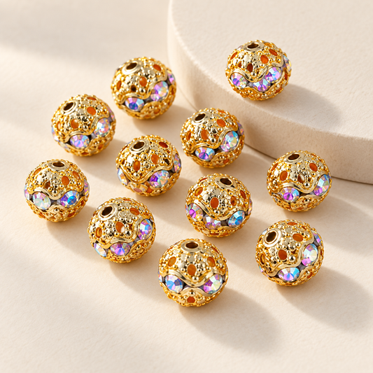 Copper rhinestone spacer beads for DIY jewelry making — original studio product photograph