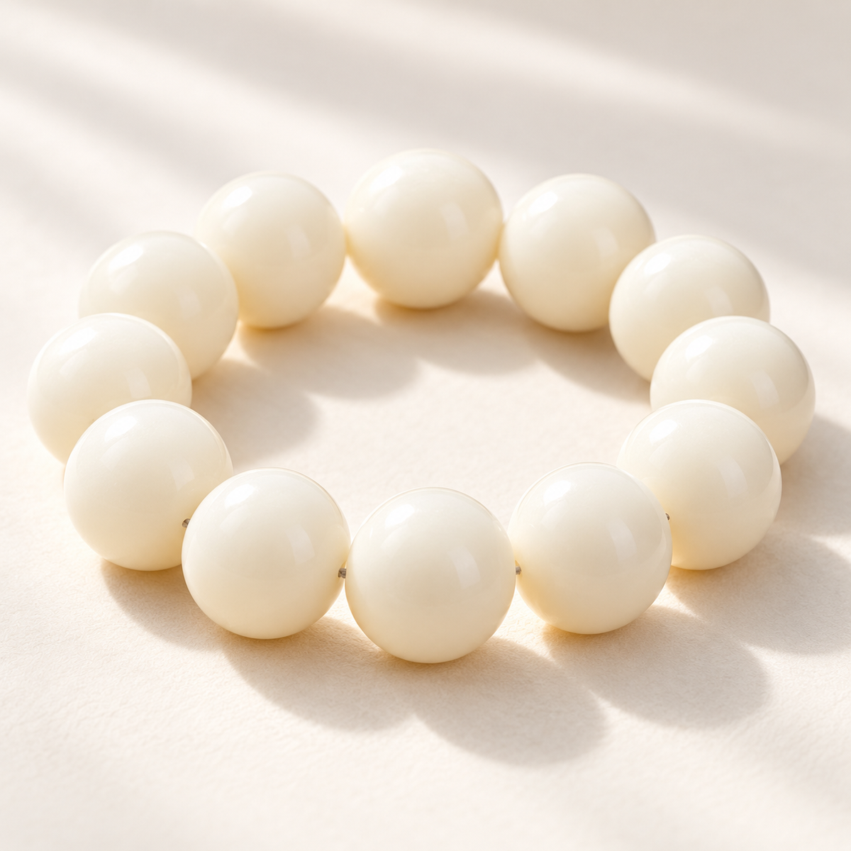 [NEW] Ivory White Bodhi Bracelet | Large Size Polished Round Beads, 18mm &amp; 20mm Available — original studio product photograph
