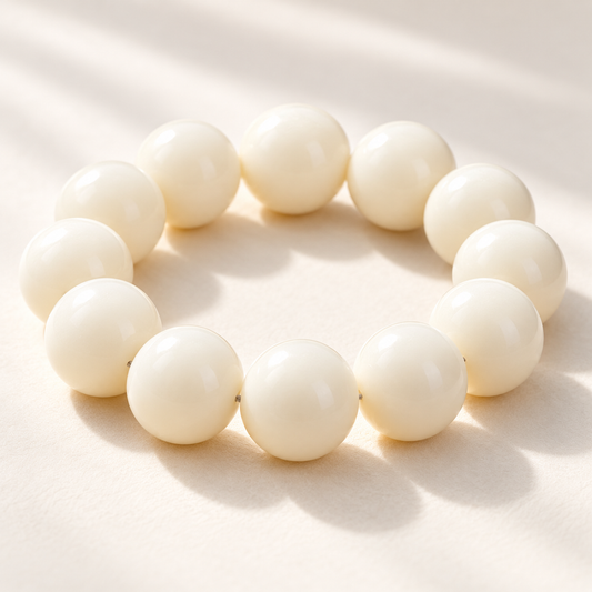[NEW] Ivory White Bodhi Bracelet | Large Size Polished Round Beads, 18mm &amp; 20mm Available — original studio product photograph