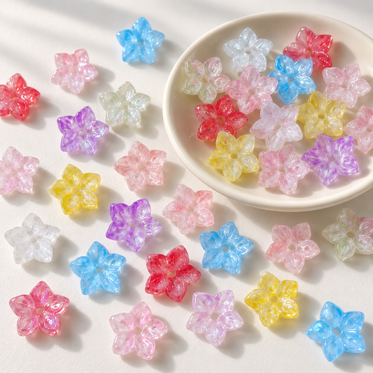 ⭐【NEW】Iridescent Bloom | Multicolor Five-Pointed Glass Flower Beads For DIY Jewelry Making — original studio product photograph