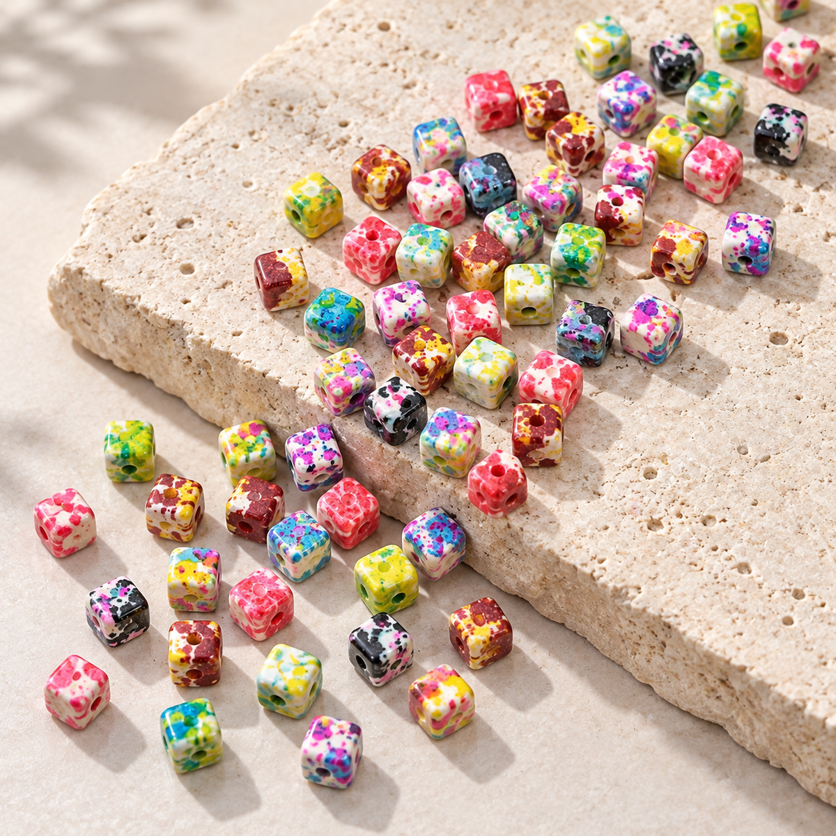 🌈【NEW】Speckle Confetti Cube | Multicolored Speckled Square Dyed Polished Stone Bead Mix For Bohemian DIY Jewelry Making — original studio product photograph