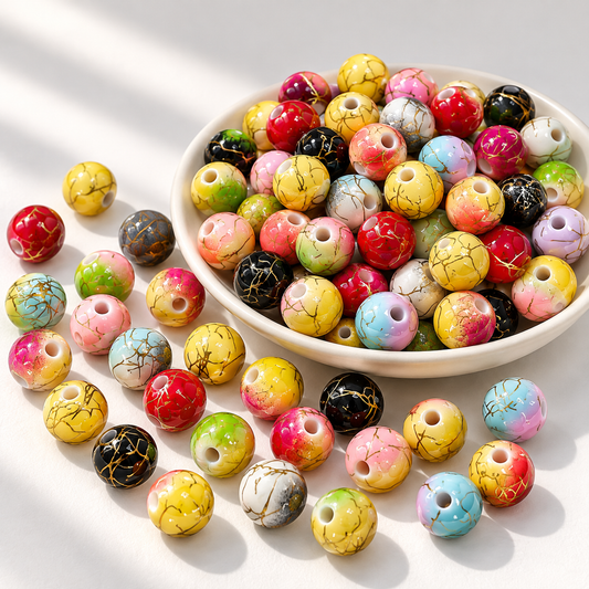 ✨【NEW】Golden Line Vein | Vibrant Mixed Acrylic Round Beads for DIY Jewelry Making — original studio product photograph