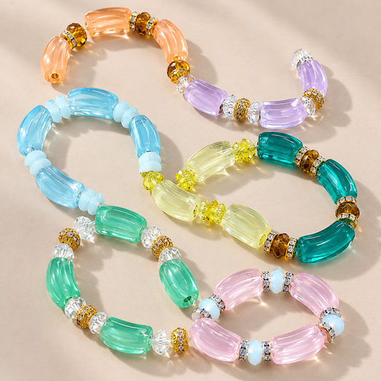 ✨【NEW】Jelly Curved Tube | Candy‑Tone Glass Beads For DIY Bracelet Making — original studio product photograph