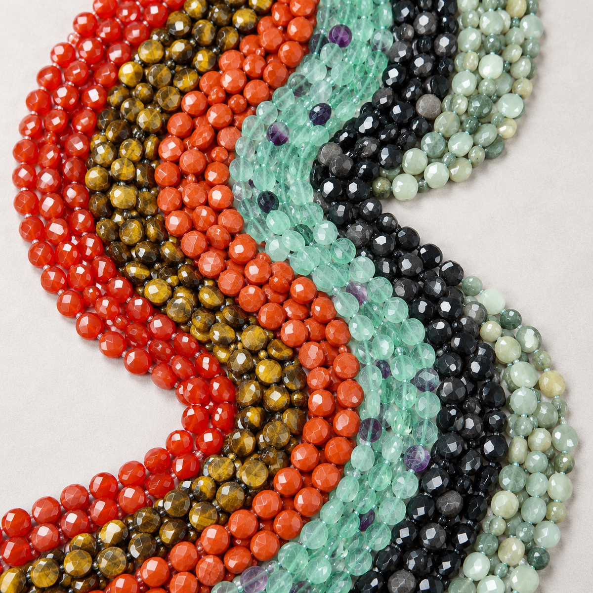 ✨【NEW】10mm Coin Faceted Natural Crystal & Stone Beads For DIY Bracelet Necklace Earring Crafts — original studio product photograph