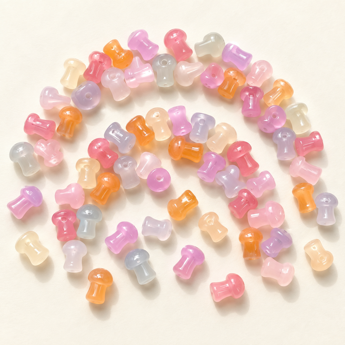 ✨【NEW】Light Woodland Mushroom | Soft Pastel Translucent Mushroom Glass Beads For DIY Jewelry Making — original studio product photograph