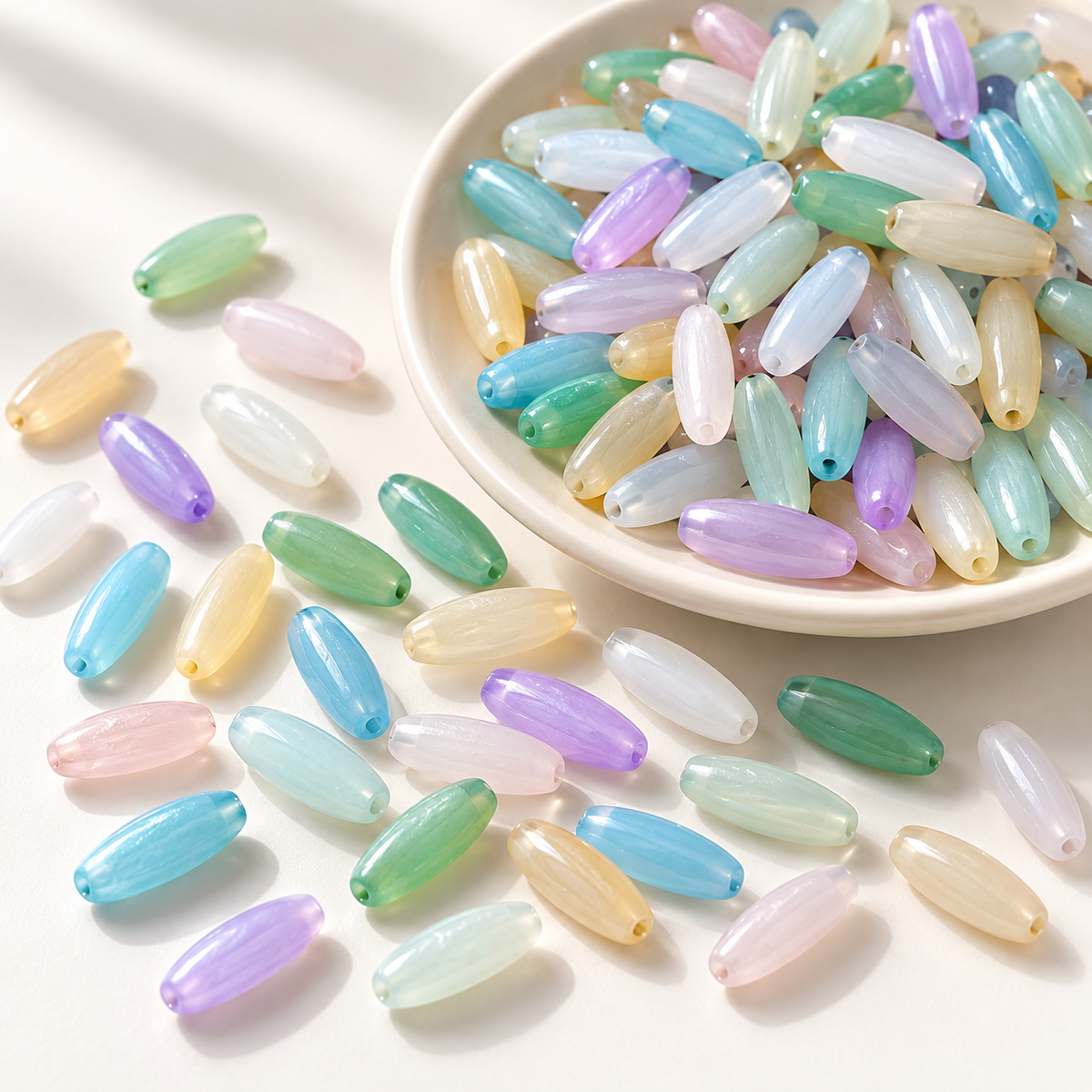 ✨【NEW】Jelly Shuttle | Elongated Glass Beads for DIY Bracelet Necklace Jewelry Making — original studio product photograph