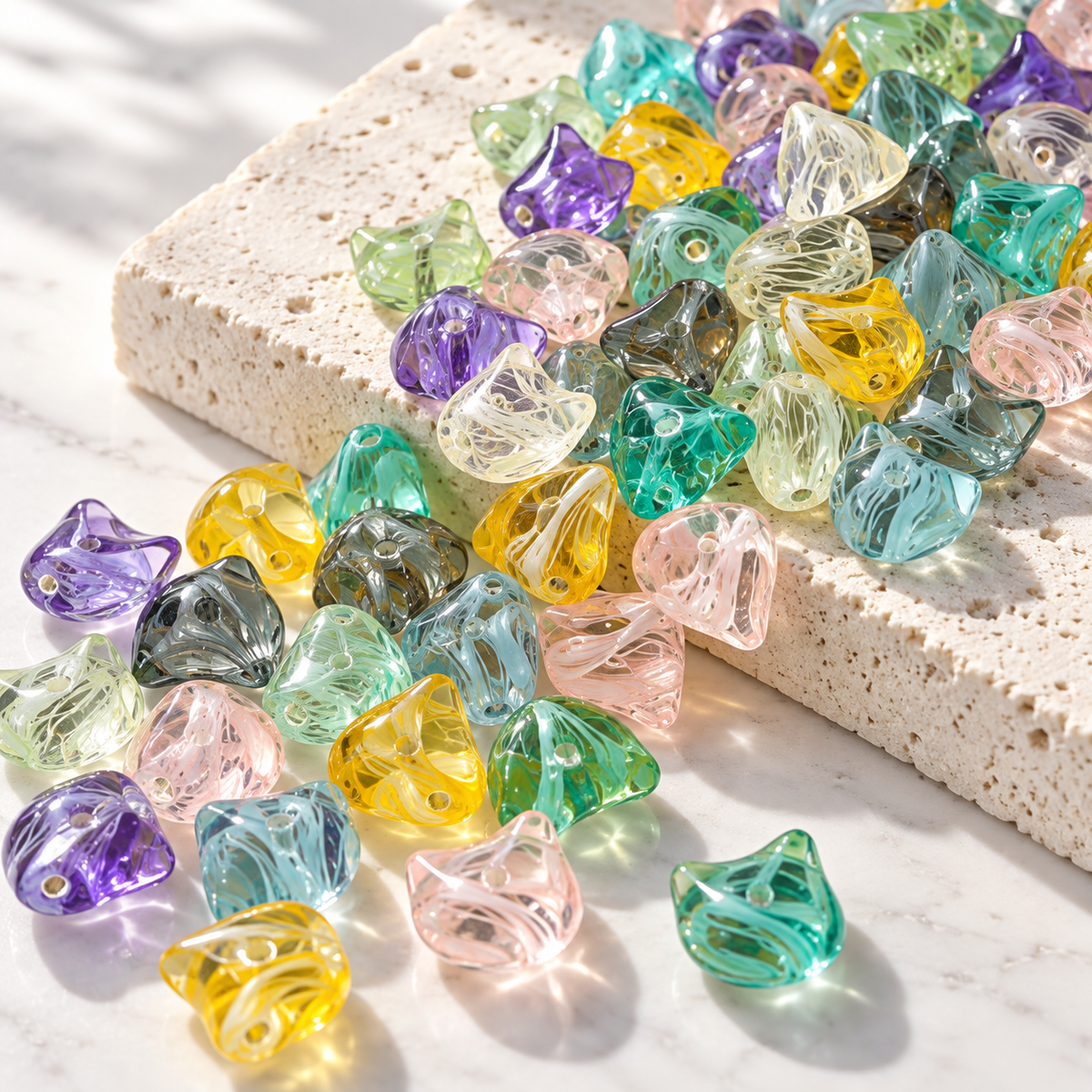 ✨【NEW】Ripple Kitty Head | Mixed‑Color Glass Beads for DIY Jewelry Making — original studio product photograph