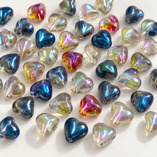 ✨【NEW】Midnight Heart | Mixed Aurora Heart Glass Beads for DIY Jewelry Making — original studio product photograph