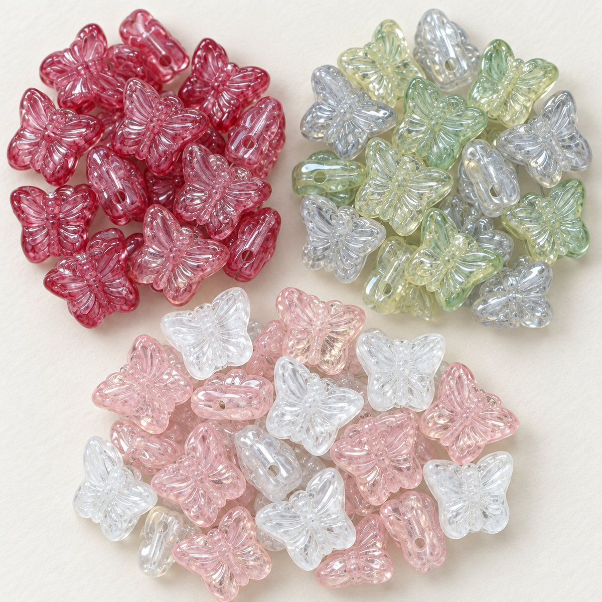 ✨【NEW】Pastel Fairy Butterfly｜mixed‑color, butterfly‑shaped, loose glass pieces for DIY bracelet necklace jewelry making — original studio product photograph