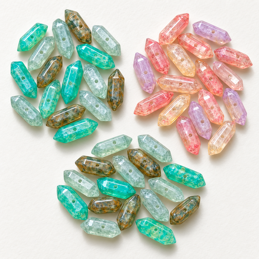 ✨【NEW】Gradient Double‑Point Prism｜Faceted Glass Beads for DIY Bracelet Jewelry Making — original studio product photograph