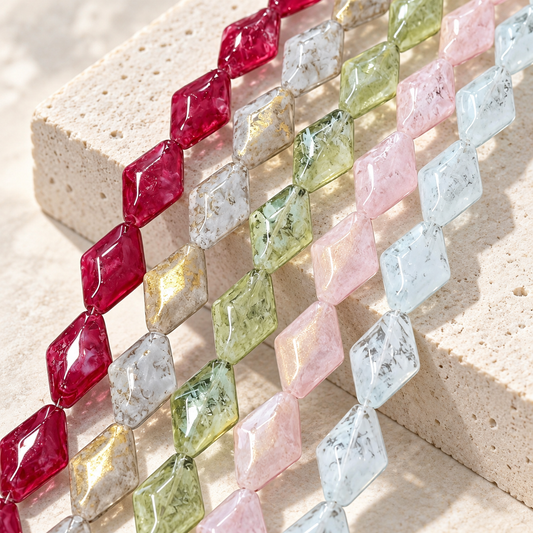 ✨【NEW】Pastel Rhombus｜Marbled Glass Beads for DIY Jewelry Making — original studio product photograph