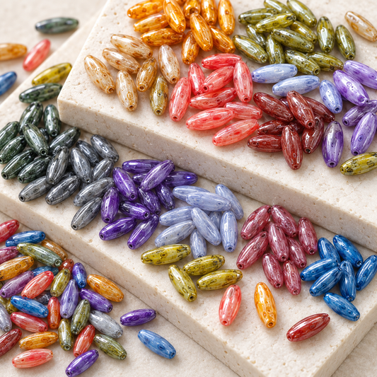 [NEW]Oil Painting Shuttle | Long Rice‑Shaped Glass Beads For DIY Jewelry Making — original studio product photograph