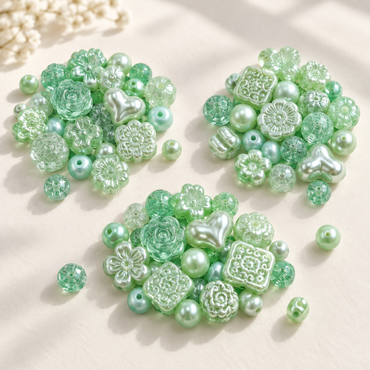 ✨【NEW】Mint Breeze｜Assorted‑Shape Glass Beads with Pearl‑Like Finish for DIY Jewelry Making — original studio product photograph