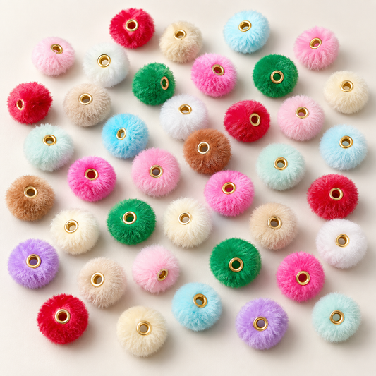✨【NEW】Fluffy Faux‑Rabbit Pom‑pom｜Colorful Straight Hole Beads for DIY Phone Charm Jewelry Making — original studio product photograph