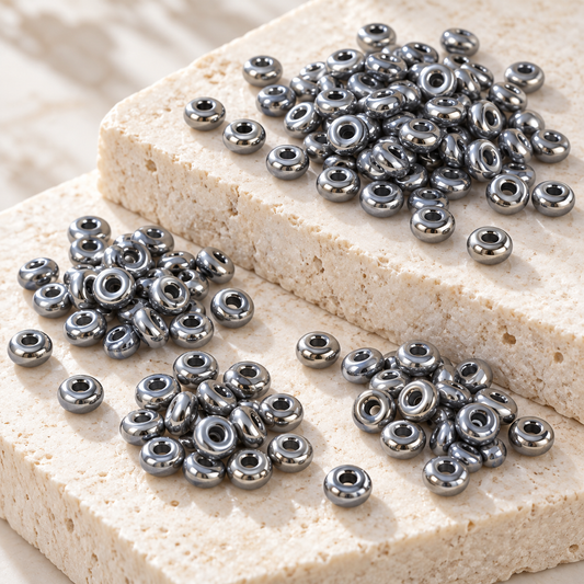 ✨［NEW］Metallic Donut｜donut‑shaped metallic glass spacer beads for DIY jewelry making — original studio product photograph