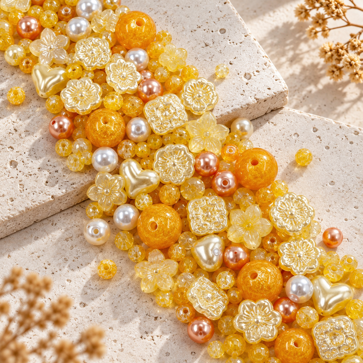 ✨【NEW】Autumn Honey｜Golden Fall Mixed Glass Beads for DIY Bracelet Jewelry Making — original studio product photograph