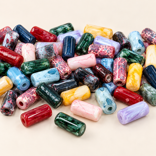 ✨【NEW】Pigment Veil Tube | Marbled Straight Tube & Bamboo‑Knot Glass Beads for DIY Bracelet Earring Jewelry Making — original studio product photograph