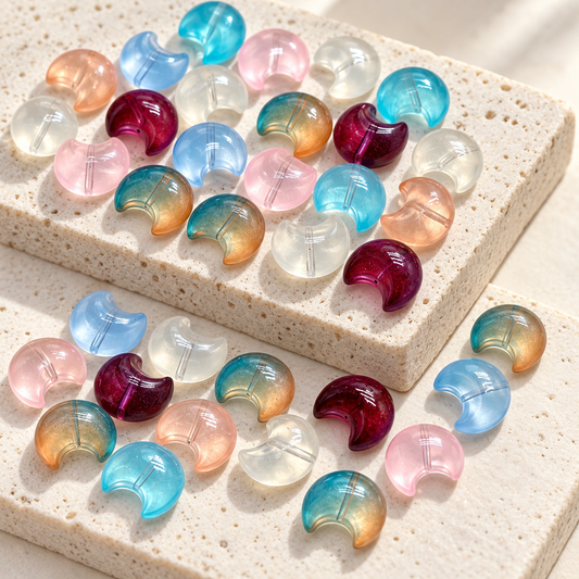 ✨【NEW】Luna Plump | Chunky Crescent Moon Glass Beads, Hole At The Center‑Concave For DIY Jewelry Making — original studio product photograph