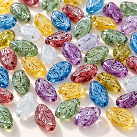 ✨【NEW】Jade Laurel | Imitation‑Jade Carved Leaf Glass Beads For DIY Bracelet — original studio product photograph