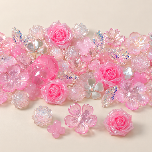 ✨【NEW|B1G1】Rose Whisper | Resin & Acrylic Mixed Flower Set, Assorted Un‑Drilled Floral Charms for DIY Jewelry Making — original studio product photograph