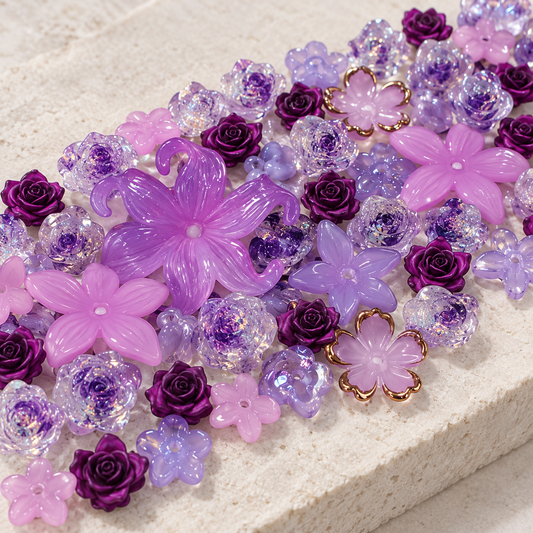 ✨【NEW|B1G1】Violet Reverie | Resin & Acrylic Mixed Flower Set, Assorted Floral Charms for DIY Jewelry Making — original studio product photograph