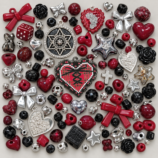 ✨【NEW】Goth Scarlet | Assorted Acrylic Charm Mix‑Set, Gothic Red‑Black‑Silver Charms for DIY Jewelry Making — original studio product photograph
