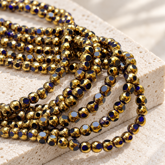 ✨【NEW|B1G1】Gold‑Rim Facet Orb | 4mm Gold‑Rim Faceted Round Glass Beads for DIY Bracelet Jewelry Making — original studio product photograph