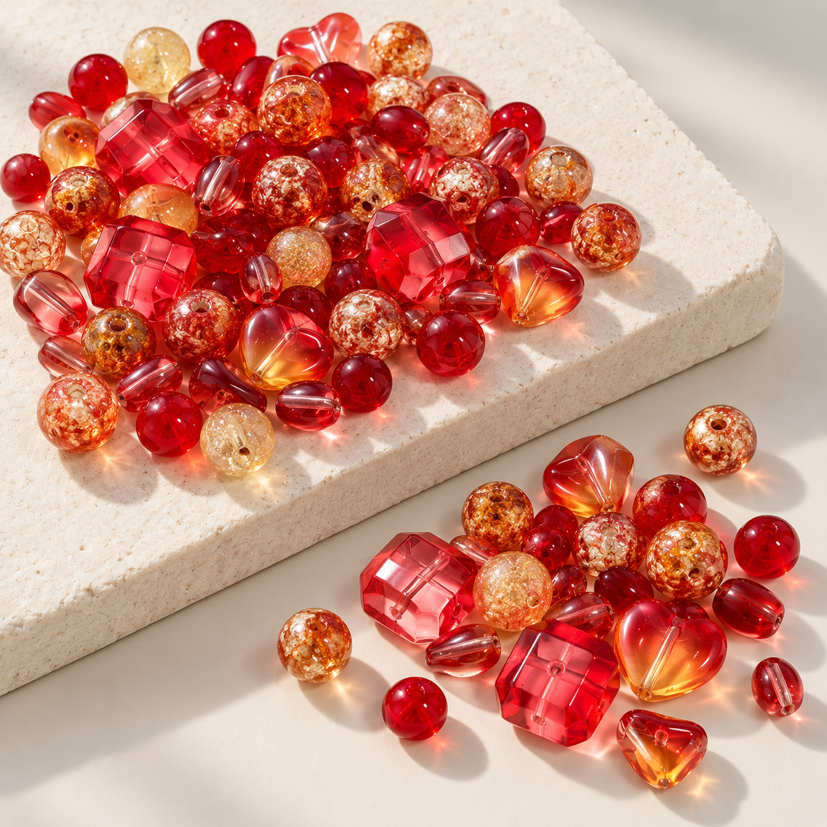 ❤【NEW】Fire Valor Grande｜Red‑Gold Large Mixed Glass Beads For DIY Bracelet — original studio product photograph
