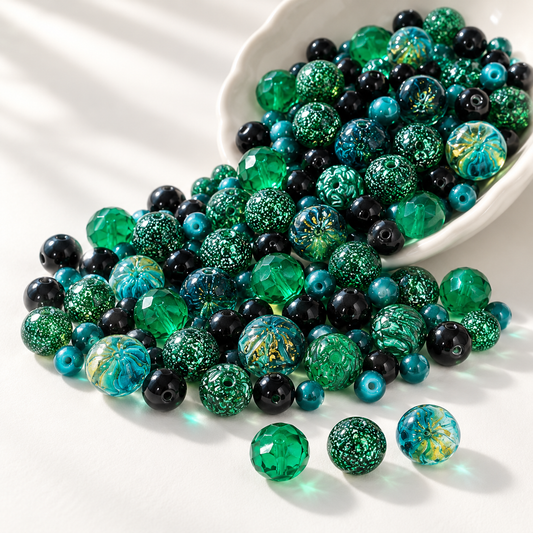 💚【NEW】Shadow Grove Grande｜Green‑Teal Large Mixed Glass Beads For DIY Bracelet — original studio product photograph