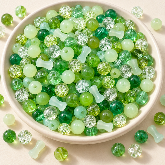 Sea Petal glass bead mix in seafoam, lime and green shades